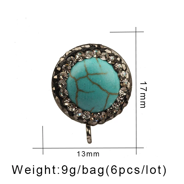 6 шт./лот, модный круглый синий натуральный камень, кристалл, металлическая основа, серьги, разъем для DIY, изготовление сережек, аксессуары для поиска