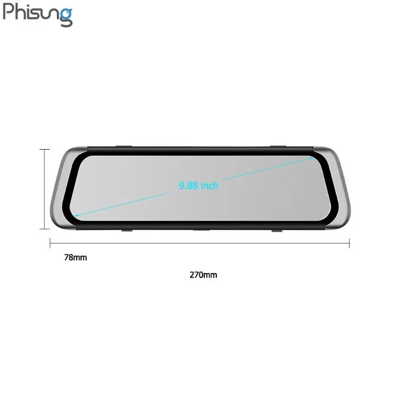 Phisung T800 1296 P+ 720 P Двойной объектив Видеорегистраторы для автомобилей Камера 9,88 дюймов 2.5D ips Зеркало заднего вида Dash Cam g-сенсор Ночное видение USB TF карты