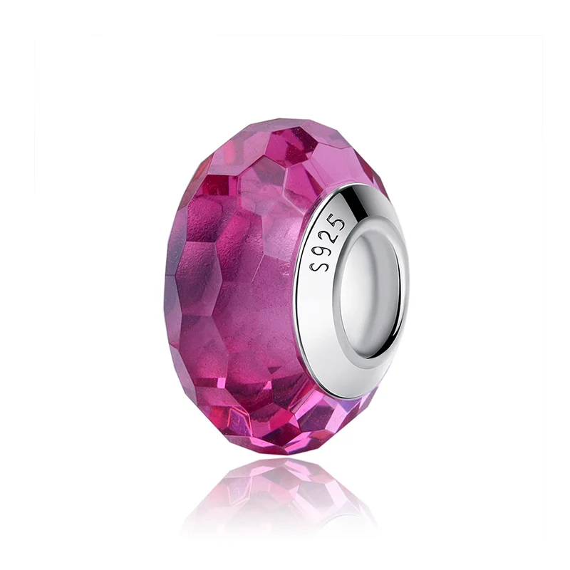 Facted Rose Red Подходит для браслета Pandora, 925 пробы, серебряные подвески, оригинальное сердце, Микки из муранского стекла с изображением цветка, бусины для женщин, сделай сам, ювелирное изделие - Цвет: Facted Rose Red