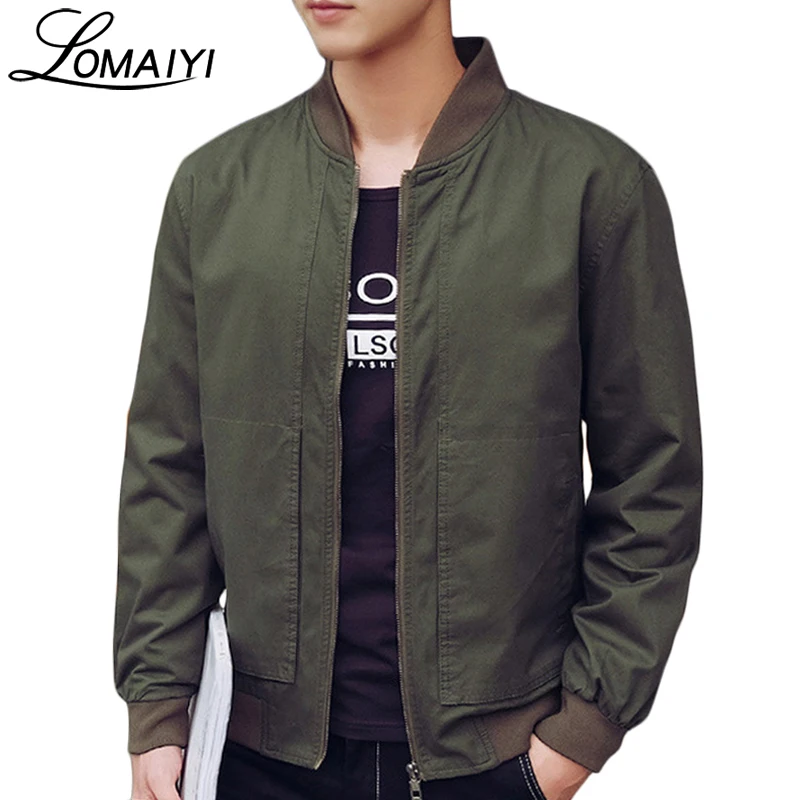 

LOMAIYI Pure Cotton Men's Bomber Jacket Men 2018 Spring Autumn Fashion Slim Pilot Coat Mens Army Green Khaki Windbreaker,BM167