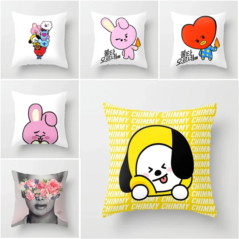 Fashion Kpop Cartoon BT21 Print Pillow Case 45*45 Pillow ...