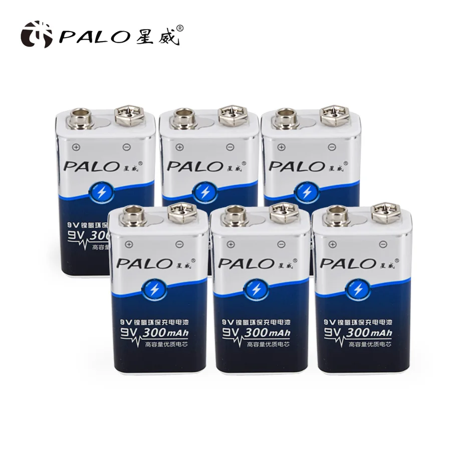 PALO 9v 300mAh Ni-MH перезаряжаемая 9 вольт NiMH батарея зарядное устройство для 6F22 9 V NiCd NiMh литий-ионная аккумуляторная батарея - Цвет: 6pcs 9v battery