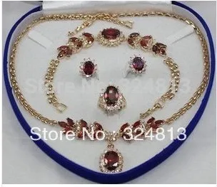 

Free Shipping fashion Jewelry Red crystal necklace earring ring bracelet set