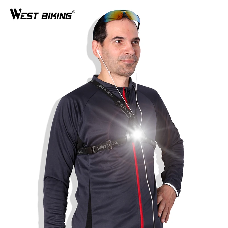 

WEST BIKING Night Running Light LED Warning Chest Light Hiking Flashlight USB Charge Lamp Torch Camp Running Light Cycling Light
