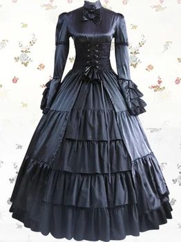 

Women Adult Medieval Renaissance Victorian Dress Costume Halloween Party Gothic Lolita Cosplay Black Dress