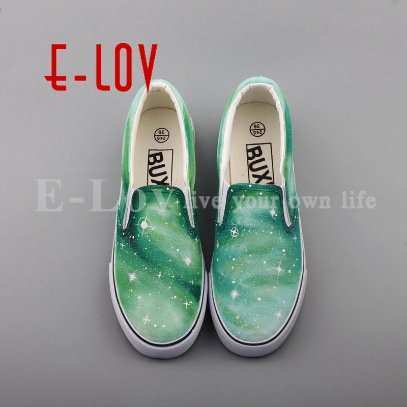 

E-LOV New Arrival Hand Drawing Starry Sky Casual Slip On Shoes Women Girls Dream Graffiti Galaxy Stars Flat Loafers
