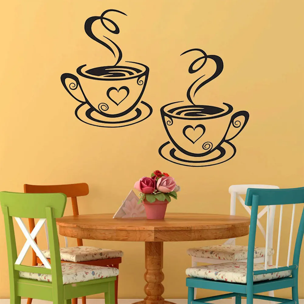 Art Decal Kitchen PVC 2017 Wall Stickers Pub Tea Creative Coffee Cups Home Cafe Restaurant Decoration New Vinyl