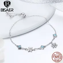 BISAER подлинный 925 пробы Серебряный Зимний Снежинка синий CZ звено цепи женские браслеты Стерлинговое серебро ювелирные изделия Pulseira EFB001