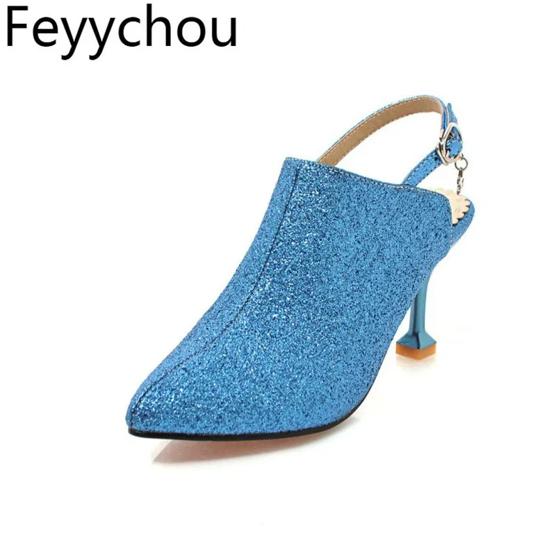 

Women Pumps High Heel Shoes Pu Slip on Pointed Toe 2018 Spring Summer Sexy Fashion Casual Office Gold Silver Blue Size 34-48