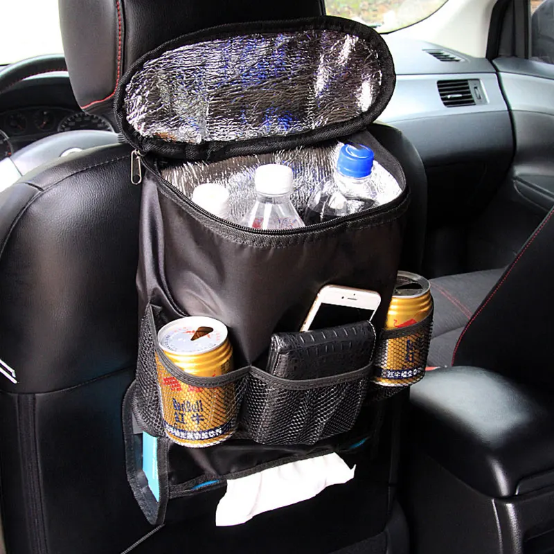 

Car Seat Back Hanging Organizer Insulation Multi- Pocket Travel Storage Cooler Bag Heat-Preservation Insulated with Mesh Pockets