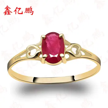 

Women 18 k gold inlaid natural ruby ring Fashion luxury 4x6mm