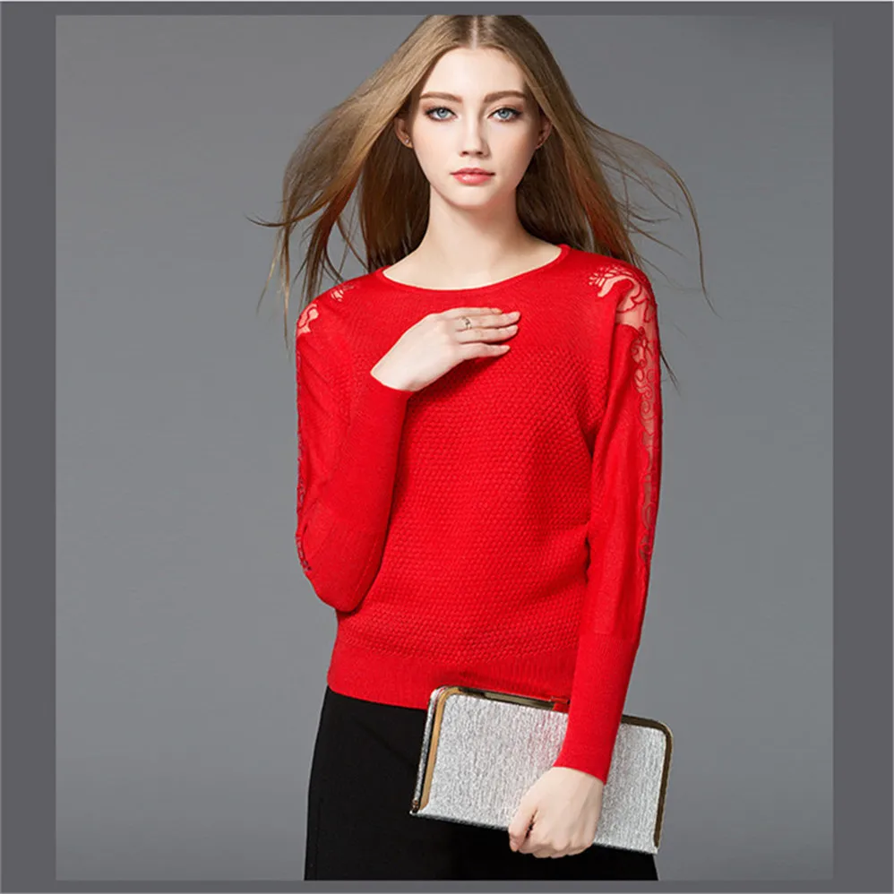 Autumn Lace sleeve Sweater T shirt for women 2017 knitted pullover sweater T shirt Women winter warm knitting sweater shirt (15)