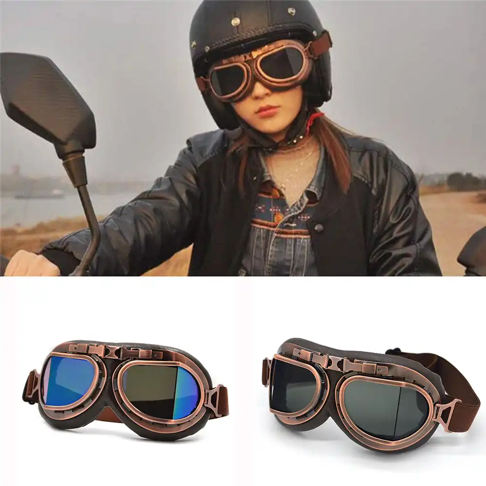 vintage motorcycle goggles over glasses