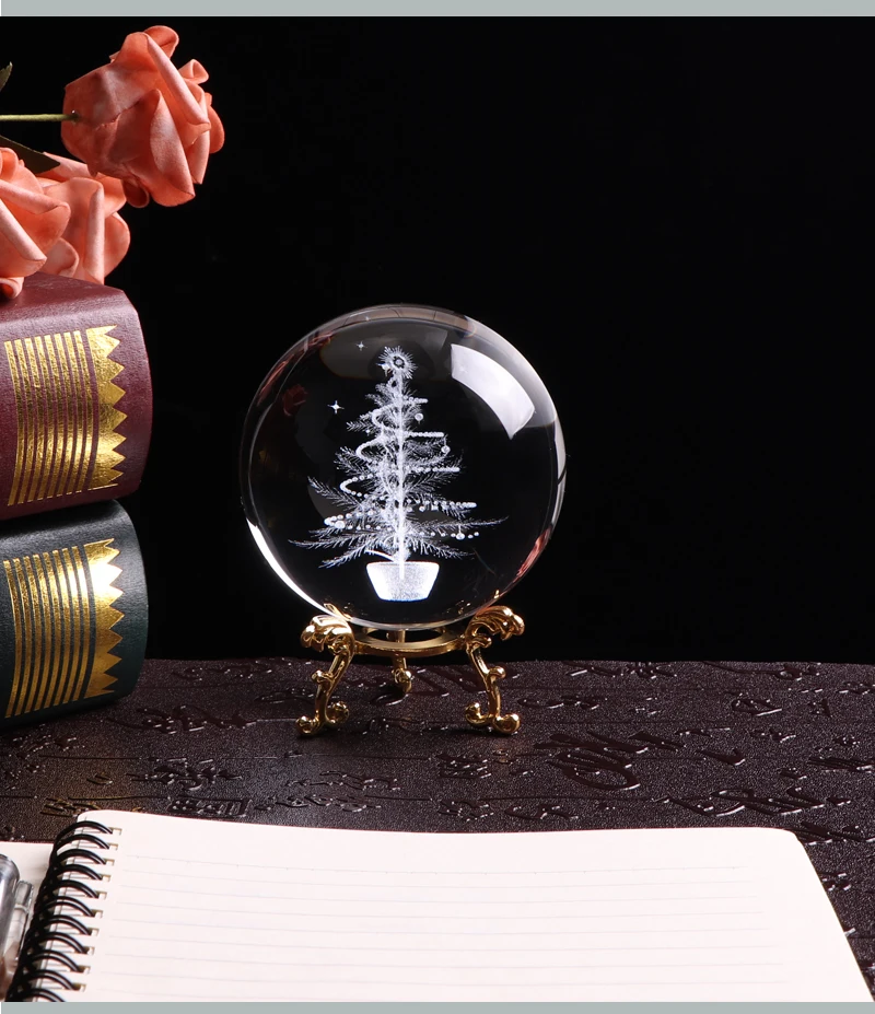 80 мм Хрустальный шар для 3D лазерной гравировки миниатюрная стеклянная подвеска с рождественской елкой хрустальный, круглый ремесло Сфера Рождественский подарок для декора орнамент
