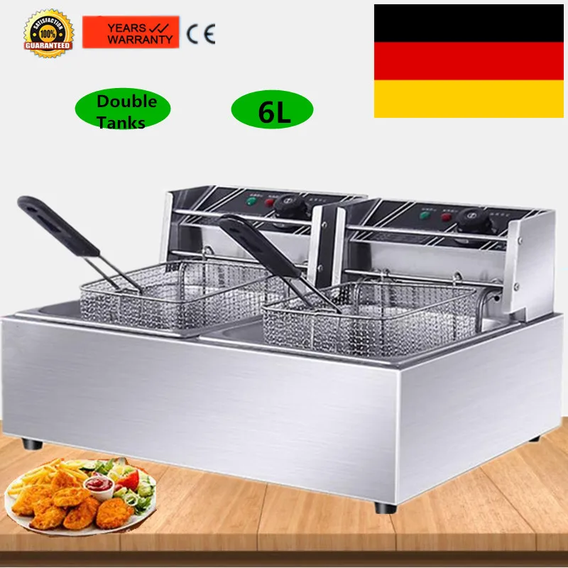 

Commercial 220V Double Cylinder Electric Deep Fryer French Fries Oven Hot Pot Fried Chicken Frying Machine Pan 2 Oil Tanks