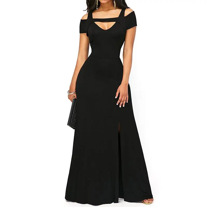 SEBOWEL 2017 Autumn Cold Shoulder Vintage Maxi Dress Women Elegant Floor Long Party Dress High Split Flare Dresses (8)