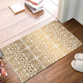 

Gold Moroccan Pattern Damask Doormats For Entrance Way Bathroom Accessories Set Dirt Debris Mud Trapper Floor Carpets Person