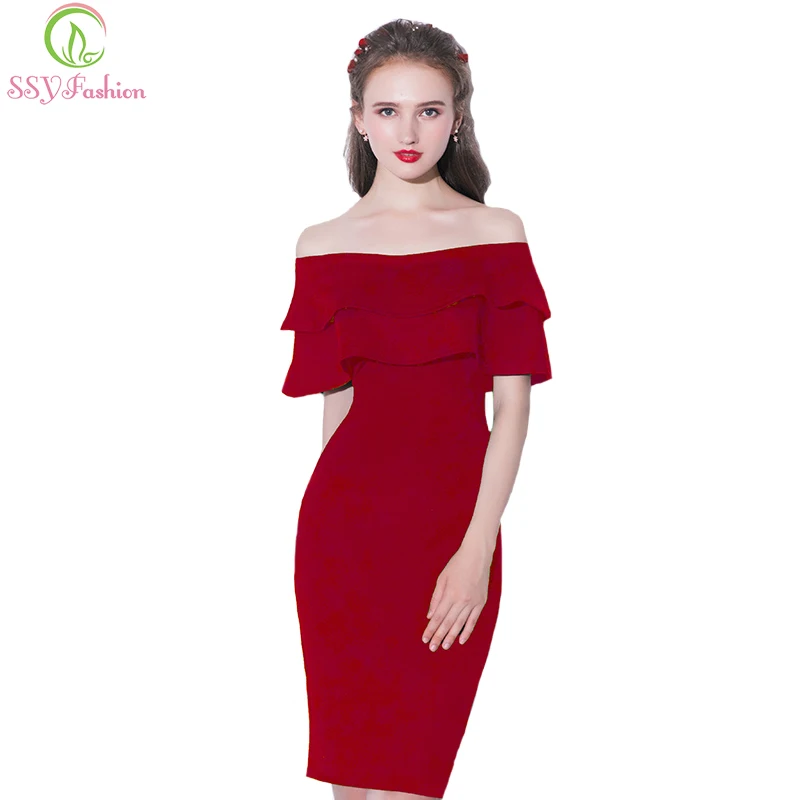 Ssyfashion Новые простые Короткие коктейльные платья невесты для торжеств красного