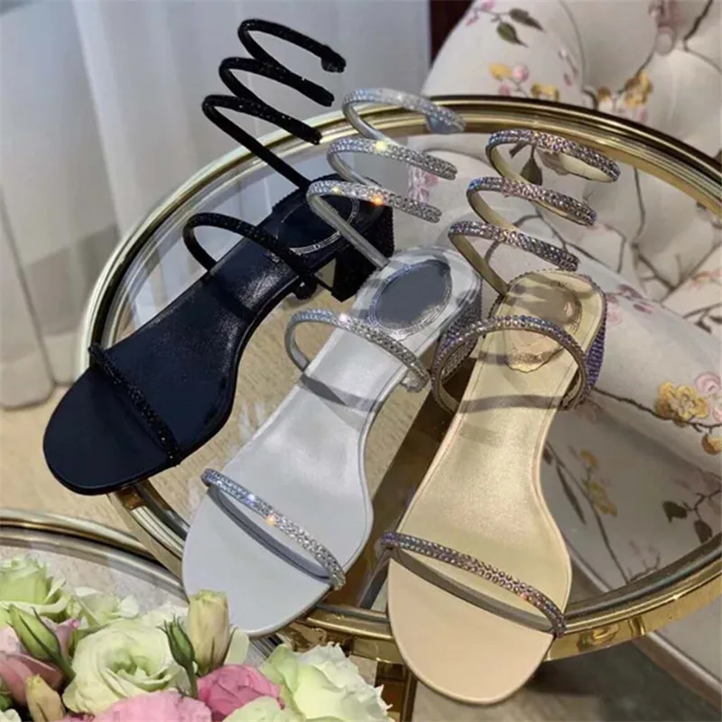 

Flat Serpentine Wedding Women Shoes Crystal Bling Women Sandals Slingback Sandalias Mujer 2019 Summer Ladies Sandalias Slip On