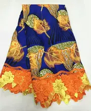 Item No.SCLW30,free shipping 100%cotton African wax fabric with embroidery lace for wedding dress