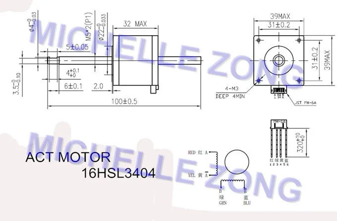 ACT Nema16 линейный двигатель 16HSL3404 34 мм 0.21N.m 100 мм Длина стока CE ISO RoHz ЧПУ маршрутизатор вышивка