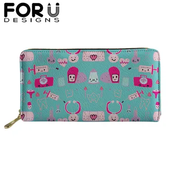 

FORUDESIGNS Kawaii Medical Blue Print PU Leather Women Ladies Long Wallets Female Purse Holder Money Clutch Bags For Teen Girls