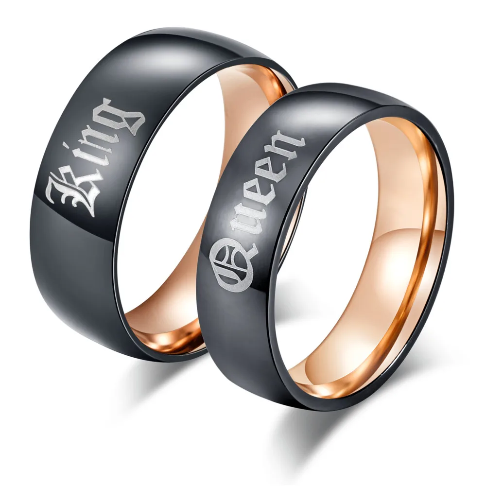 

316L stainless steel Black with Rose gold color KING and QUEEN couple ring