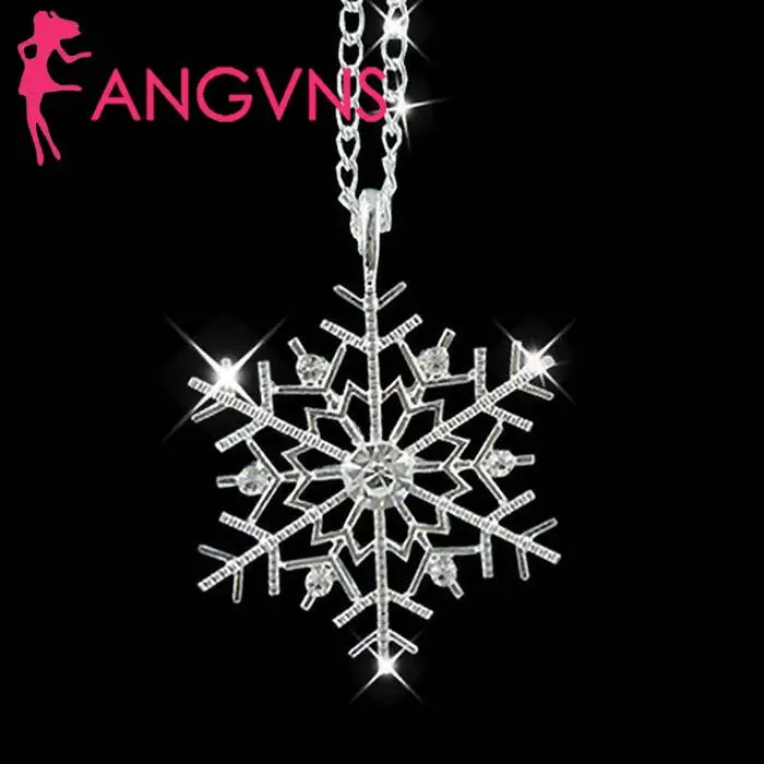 

ANGVNS Necklaces Casual Snowflake Silver Shape Chain Link Hollow Pendant Women Rhinestone Simple Geometric Femme Jewelry Fashion