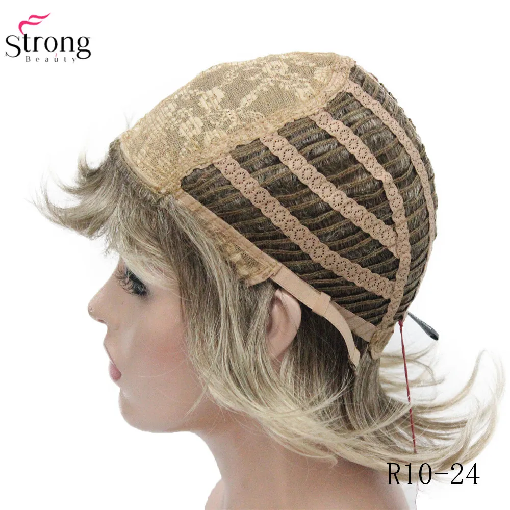 L-1943A #R10-24 Elegant Bady Wavy Medium Brown Mix Dark Blonde Neck Length Synthetic Women's Wig (7)