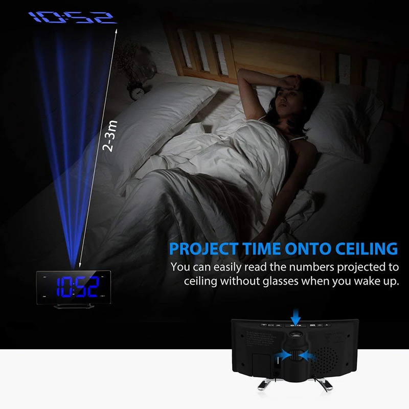 Mirror Fm Radio Alarm Clock Led Digital Electronic Table Projector Clock Desk Nixie Projection Alarm Clock With Time Projection In Alarm Clocks From