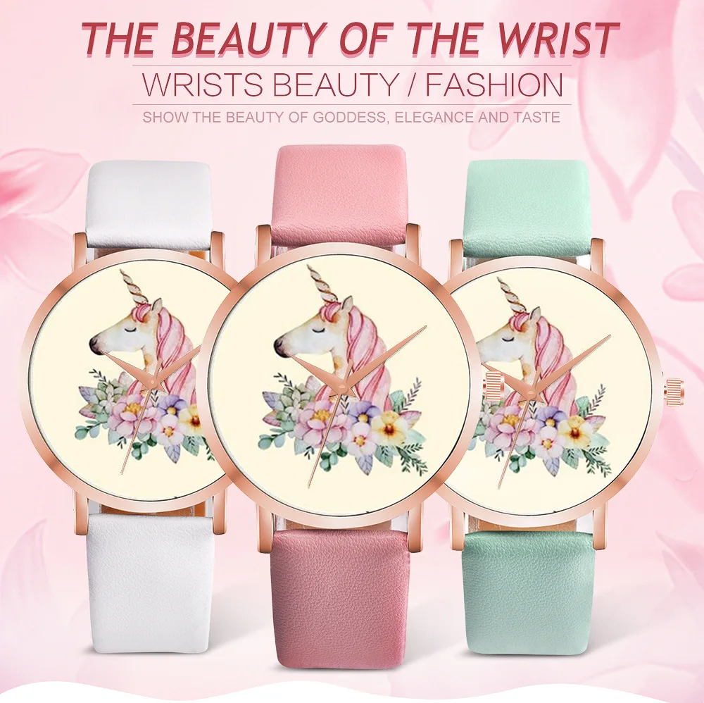 

New High Quality Women ladies Watch Luxury unicorn kids girls boys gift cartoon Leather Wristwatches Relogio Masculino kol saati