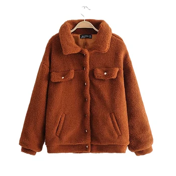 

Casual Faux Fur Coat female jacket Autumn Winter Warm Soft Fur jacket baseball woman Plush Lapel Sweatshirt coat female
