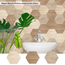 10Pcs/Set DIY Hexagon Wood Grain Wall Stickers Creative Waterproof PVC Removable Tiles Non-slip Wall Sticker Kitchen Bathroom