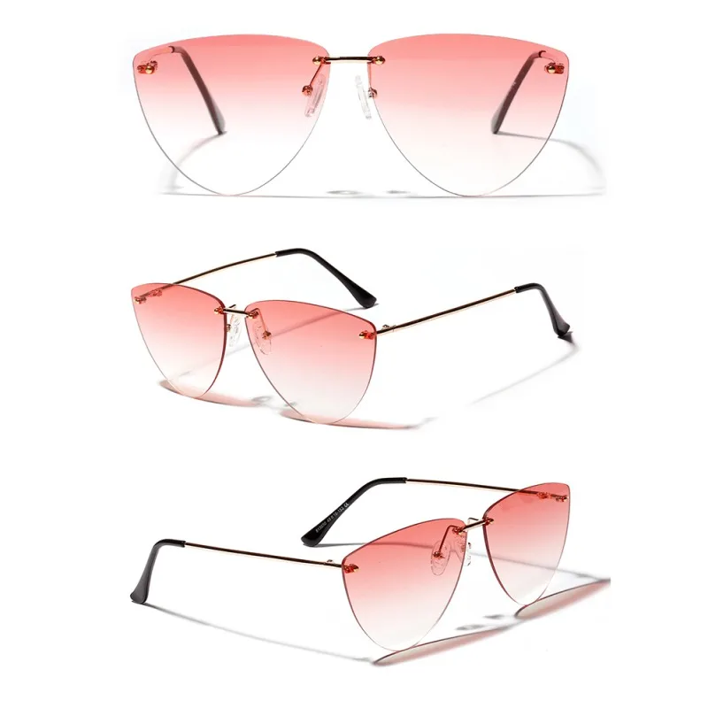 Gafas De Sol модные бескаркасные кошачий глаз бескаркасные Солнцезащитные очки женские прозрачные цветные линзы - Цвет линз: Красный