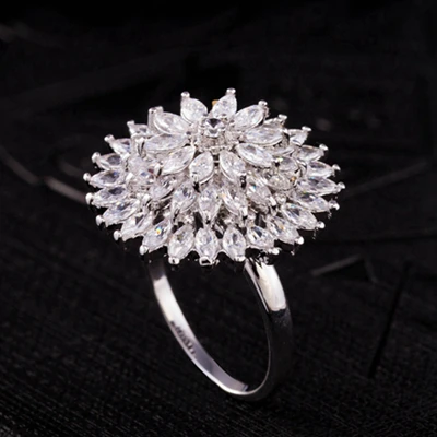 Цветок белый циркон Перал розовое золото цвет кольцо для женщин США# Размер#6/#7/#8/#9 M03-J1715 - Цвет основного камня: Silver