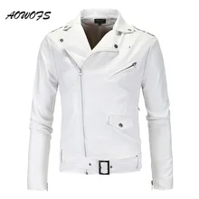 AOWOFS мужские кожаные куртки, белые приталенные мотоциклетные куртки, мужские куртки с отворотами на молнии в стиле панк, кожаные куртки и пальто, осень