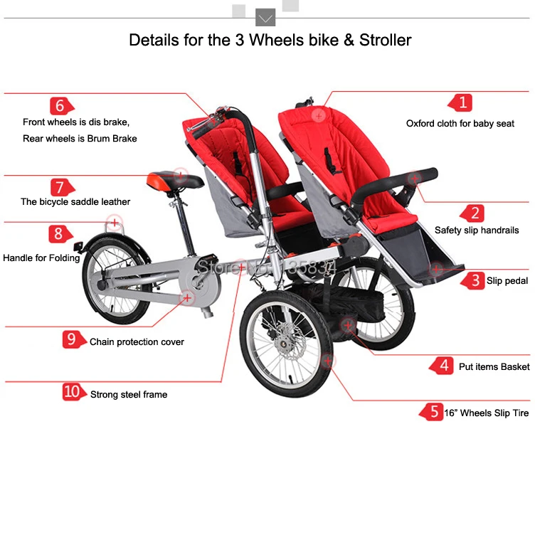 16inch Carrier Bicycle Carrinho font b Double b font Baby Seats for twins 3 in1 font