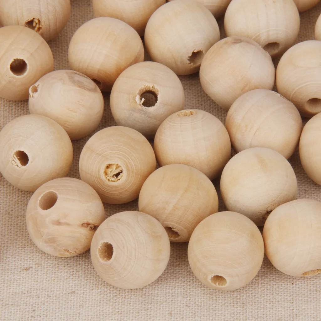 100pcs Natural Unfinished Wood Beads Baby Teething Round Ball Bead DIY Craft 10mm 20mm
