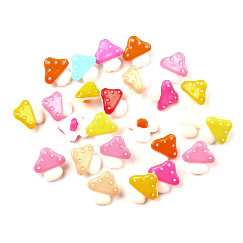 

100Pcs Mixed Acrylic Mushroom Shape Apparel Sewing Buttons For Kids Clothes Scrapbooking Decorative Handicraft DIY Accessories
