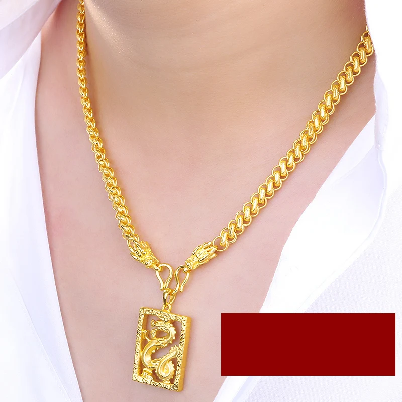 RN 24K Pure Gold Necklace Real AU 999 Solid Gold Chain Men's Fashion ...