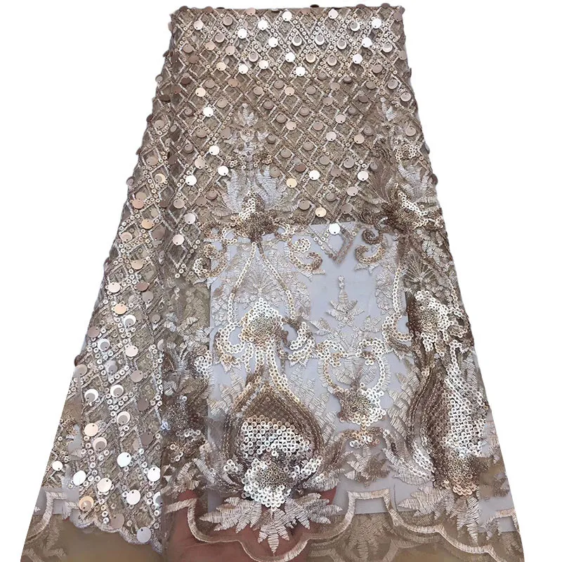 

High Quality African C Lace Fabric With Sequins Nigerian Lace Fabric For Women Newest Design French tulle Lace FabricHX1661-1