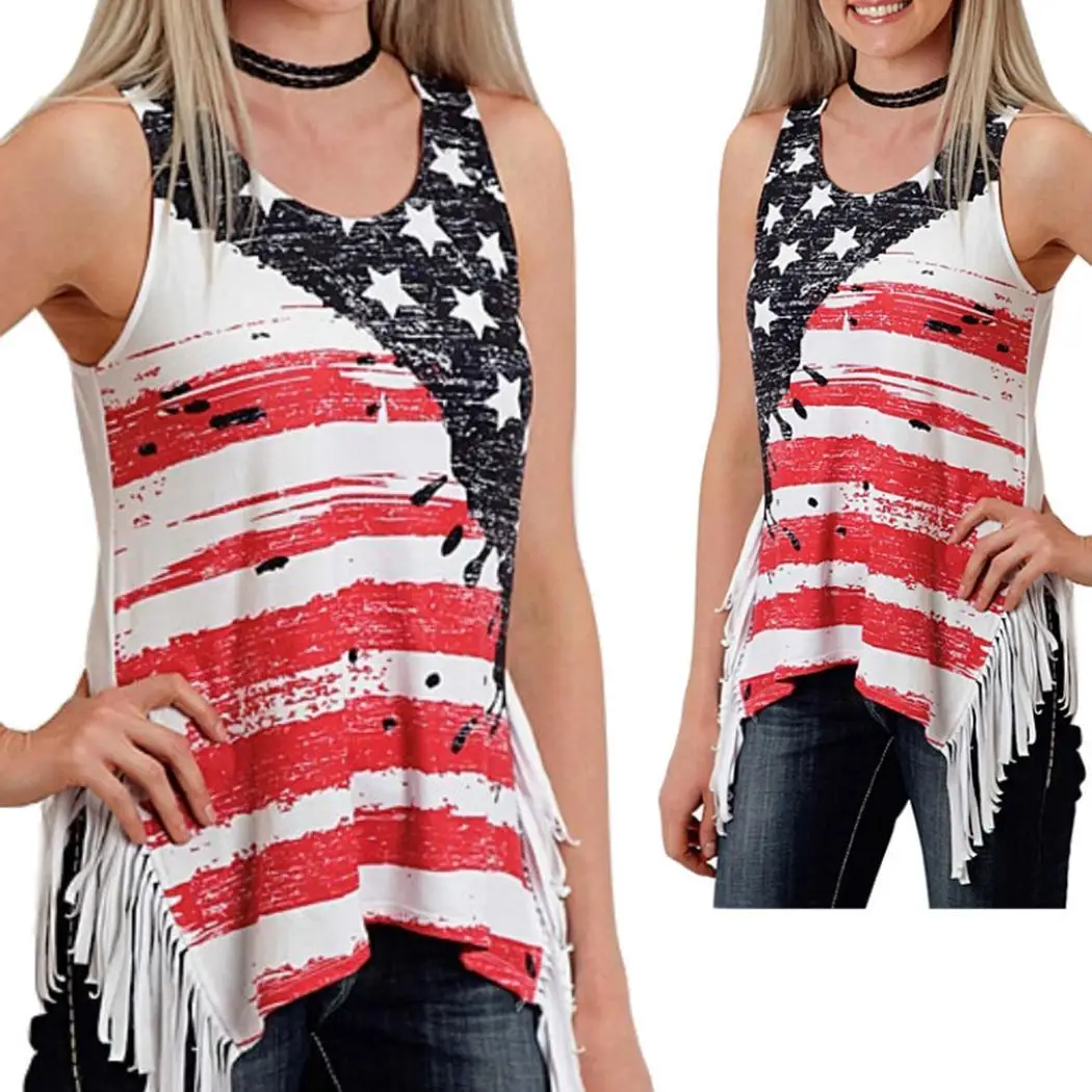Women Summer Fashion Tassels Sleeveless Top Asymmetrical Design Printed Casual Slim Tank Floral O Neck | Женская одежда