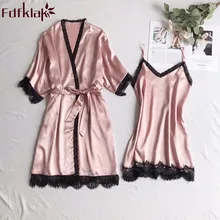 Весенне-летнее кружевное женское белье, сексуальный ночной халат, 2 предмета, домашняя одежда для отдыха, Женский шелковый халат, набор, ночная рубашка, набор Fdfklak