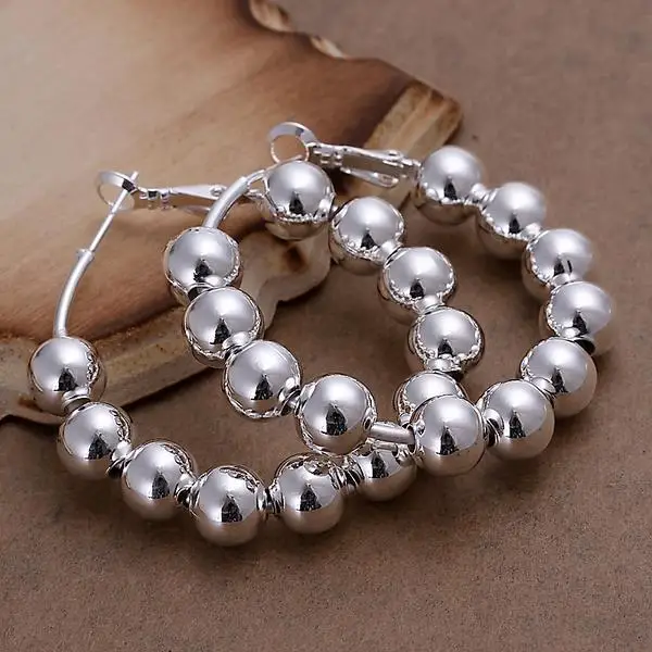 

6MM Beads Creole Big Hoop Earrings for Women Silver Plated Round Earring Brincos Prata European Brand Fashion Jewelry Gifts 2017