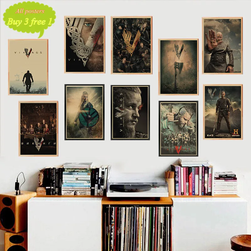 

Vikings Kraft Poster Bar Cafe Vintage High quality Printing Drawing core Decorative Painting