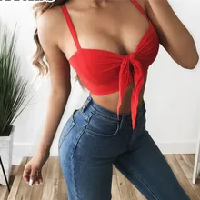 Женская одежда, сексуальный короткий укороченный топ, одноцветная майка с галстуком-бабочкой, топы, летняя пляжная одежда для отдыха, уличная одежда, черная, красная, белая, желтая