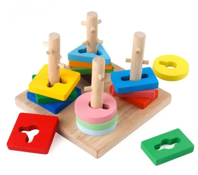 Деревянные штабелируемые блоки Геометрическая колонна форма распознавание цвета Игры развивающие обучающие игрушки для детей