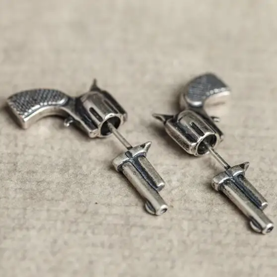 Zavorohin Unisex Gun Shaped Genuine 100 925 Sterling Silver Pistols Stud Earrings Punk Cool