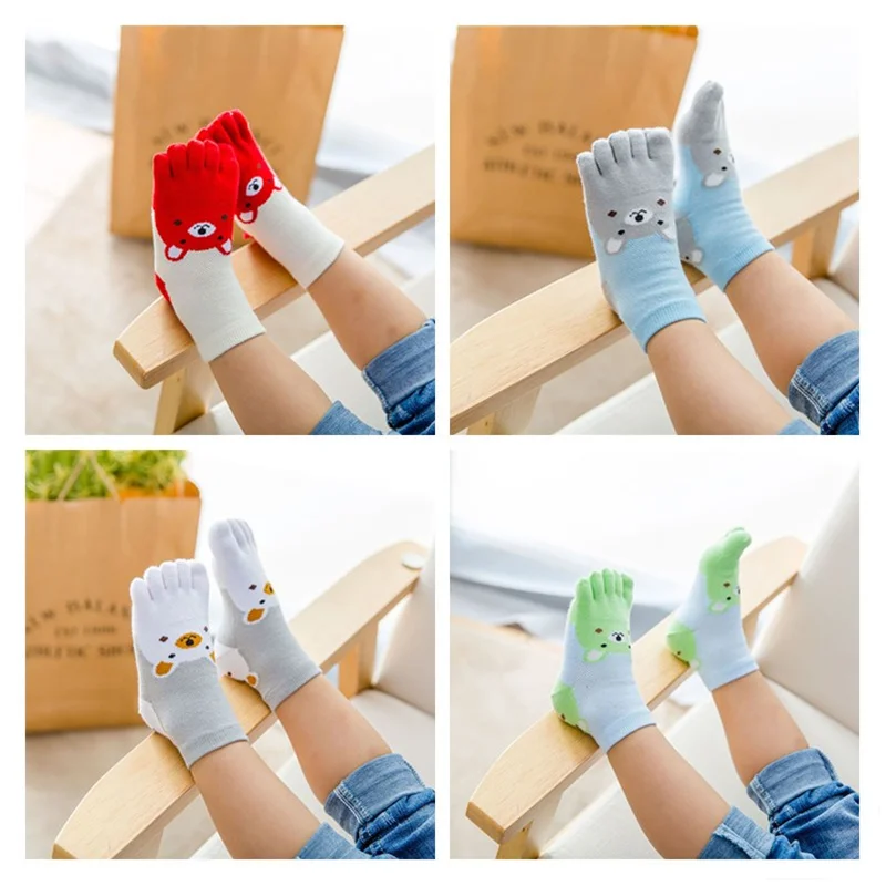 

New Arrival Cartoon Bear Toddler Girls Boys Five Toes Socks Summer Cotton Breathable Baby Kids Five Fingers Short Socks 3-12Y