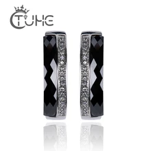 Новые модные роскошные женские черные серьги-гвоздики с большими CZ Стразы, один ряд кристаллов, никогда не выцветает, керамические серьги, свадебный подарок